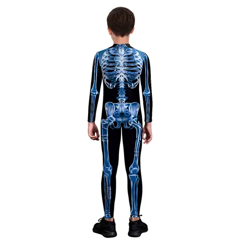 Kids Halloween Skeleton Jumpsuit Digital Print Muscle Anatomy Costume Jumpsuit Long Sleeve Skinny Bodysuit For Carnival Party Performance