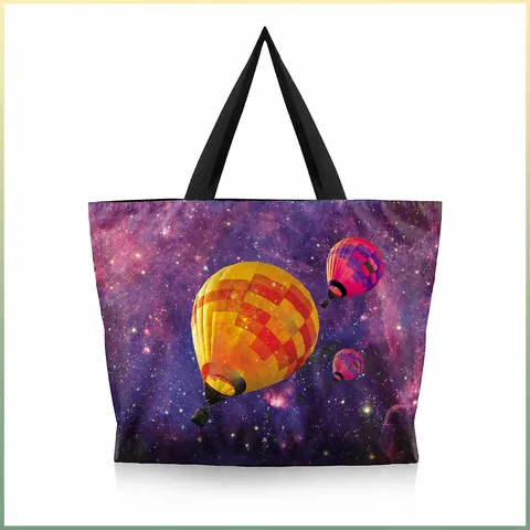 Borsa Tote da Donna con Stampa Digitale 3D in Poliestere Grande Capacità Cielo Stellato Mongolfiera Borsa a Spalla per Shopping Quotidiano Casual Artistico