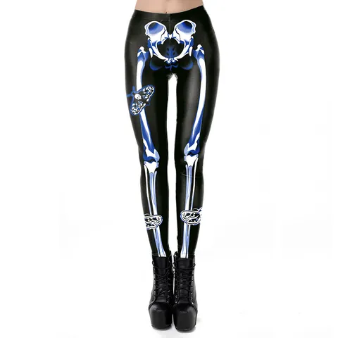 Leggings da Donna con Stampa Scheletro di Halloween Gotico Punk Teschio Farfalla Stampa Digitale Pantaloni Elastici Slim Fit per Feste