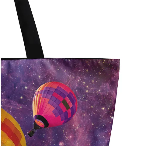 Women 3D Digital Print Tote Bag Polyester High Capacity Starry Sky Hot Air Balloon Shoulder Handbag For Daily Shopping Casual Artistic