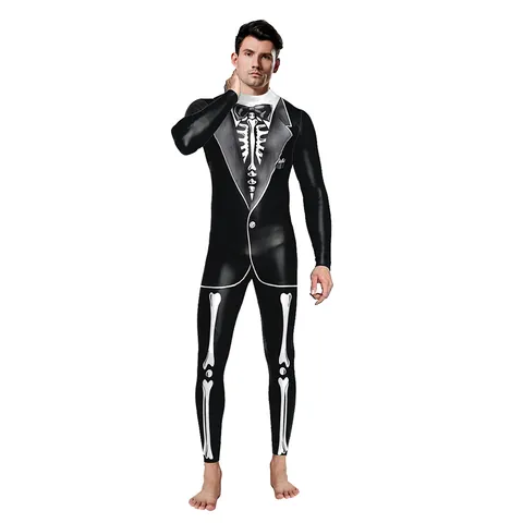 Halloween Skeleton Jumpsuit Digital Printed Bones Organs Full Body Tight Unitard Catsuit Cosplay Party Costume Polyester Spandex