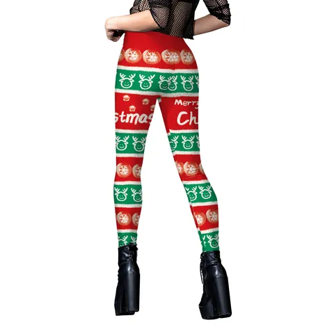 Leggings Imprimés de Noël pour Femmes Taille Haute Élastique Festif Coupe Slim Motifs de Rennes et Flocons de Neige Yoga