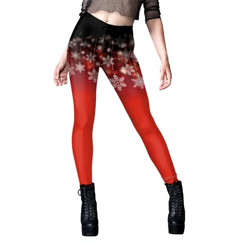Women Christmas Printed High Waist Leggings Slim Fit Elastic Snowflake Santa Claus Festive Skinny Pants