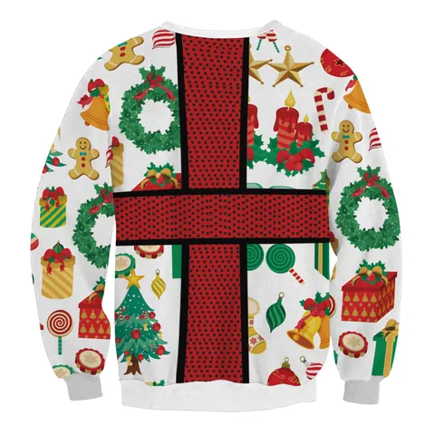 Sweat-shirt de Noël pour Femmes avec Impression Numérique Col Rond Manches Longues Pull Top de Fête avec Motif Nœud et Bonhomme de Pain d'Épices
