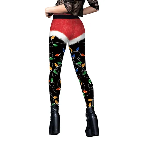 Women Christmas Leggings High Waist Elastic Skinny Pants Festive Printed Holiday Trousers Polyester Spandex Slim Fit Yoga Leggings