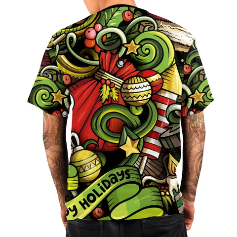 Heren Nieuwjaar Happy Holidays 3D Print T-Shirt Ronde Hals Korte Mouw Feestelijke Graffiti Casual Pullover Top