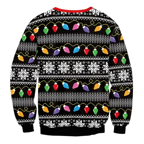 Unisex Kerst Sweatshirt met Ronde Hals Digitale Print Jezus Rendier Patroon Lange Mouwen Ugly Christmas Sweater