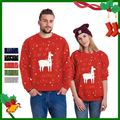Felpa Casual da Donna e Uomo con Stampa di Lama di Natale in Poliestere e Spandex Pullover a Maniche Lunghe Girocollo per Coppia Festa