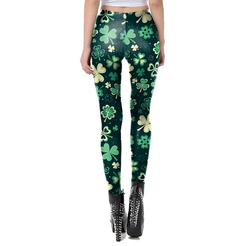 Women's St. Patrick's Day Printed Leggings High Waisted Shamrock Pattern Festive Party Slim Fit Elastic Tight Long Pants