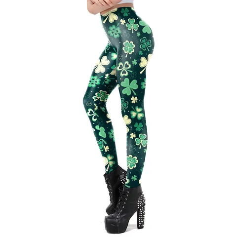 Women's St. Patrick's Day Printed Leggings High Waisted Shamrock Pattern Festive Party Slim Fit Elastic Tight Long Pants