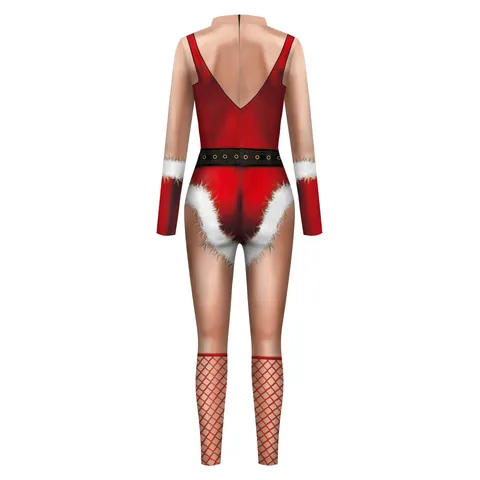 Vrouwen Sexy Kerst 3D Print Jumpsuit Lange Mouw Slim Fit Bodysuit Carnaval Feest Performance Kostuum Polyester Elastaan Outfit