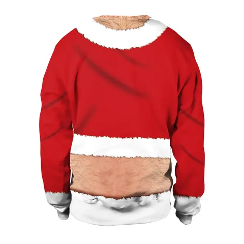 Unisex Funny Ugly Christmas Sweater 3D Digital Printed Muscle Santa Sweatshirt For Party Realistic Body Hair Pullover Top