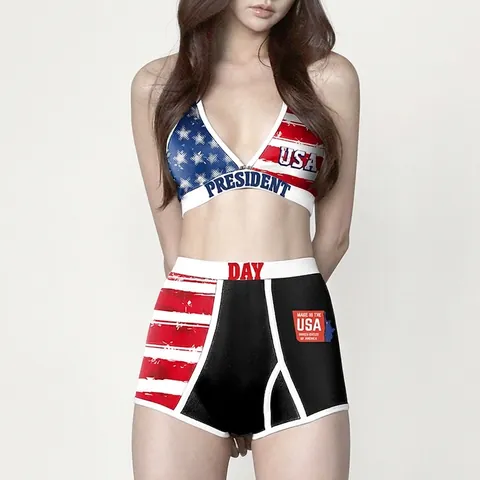 Women Independence Day Digital Printed Top And Bottom American Flag Pattern Sleeveless Vest And High Waist Shorts Sporty Casual Outfit