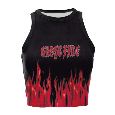 Women's Sexy Cropped Tank Top Polyester Spandex Flame Skull USA Eagle Digital Print Y2K Streetwear Sleeveless Slim Fit Vest Top