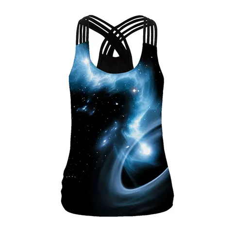 Γυναικείο Tank Top με Σταυρωτή Πλάτη Γαλαξίας Εκτύπωση Πολυεστέρας Σπάντεξ Γοτθικό Σκελετός Τριαντάφυλλο Αμάνικο Yoga Halloween