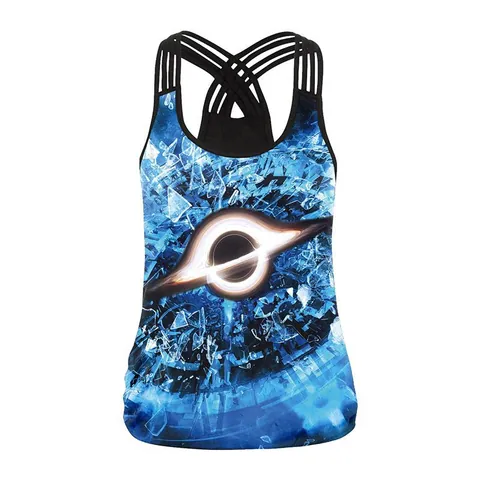 Γυναικείο Tank Top με Σταυρωτή Πλάτη Γαλαξίας Εκτύπωση Πολυεστέρας Σπάντεξ Γοτθικό Σκελετός Τριαντάφυλλο Αμάνικο Yoga Halloween