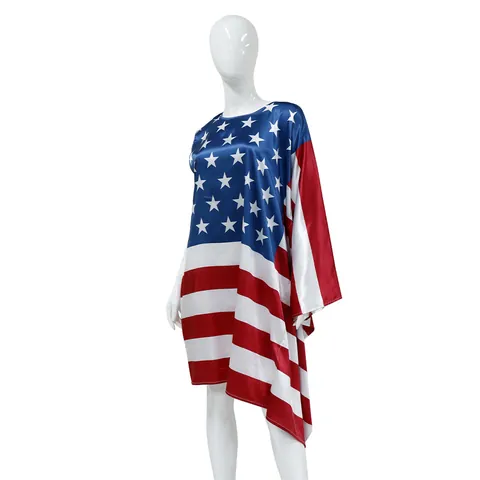 US Flag Print Asymmetric Sleeveless Dress And Cloak For Independence Day Party Women Stage Performance Costume Satin Outfit