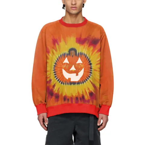 Sudadera Tie-dye Halloween Mujeres Hombres Estampado Calavera Calabaza Manga Larga Cuello Redondo Pullover Fiesta Casual Top