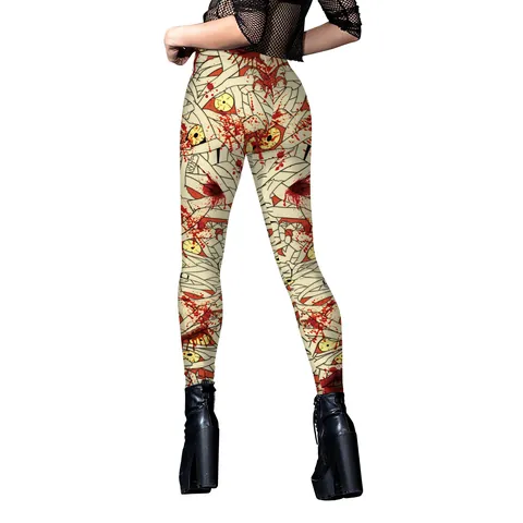Damen Halloween Print Leggings Hohe Taille Mumienbandage Kürbis Fledermaus Gothic Skinny Yoga Hose Holiday Party Hose
