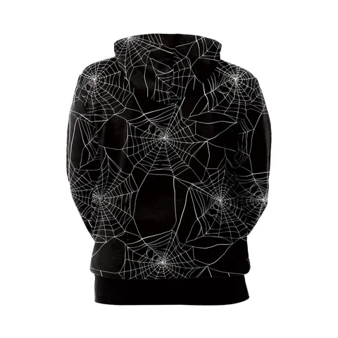 Felpa con Cappuccio Oversize Stampa Teschio Ragnatela Halloween Donna Con Tasca Streetwear Casual Top Pullover Nero