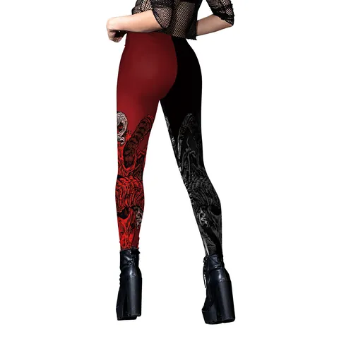 Halloween Women Printed Leggings Gothic Skull Skeleton Spider Web Cat Eye Patterns Slim High Waist Stretchy Fitness Pants