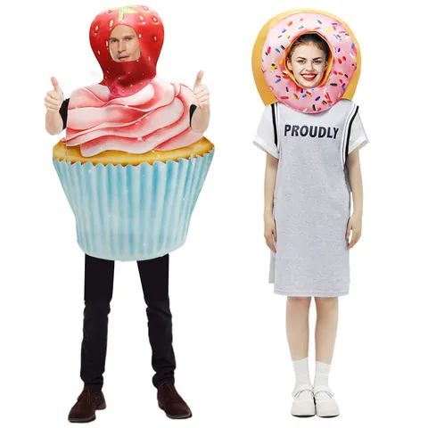 Funny Novelty Strawberry Cupcake Donut Food Costume For Adults Halloween Stage Performance Party Role Play Props Sponge Outfits