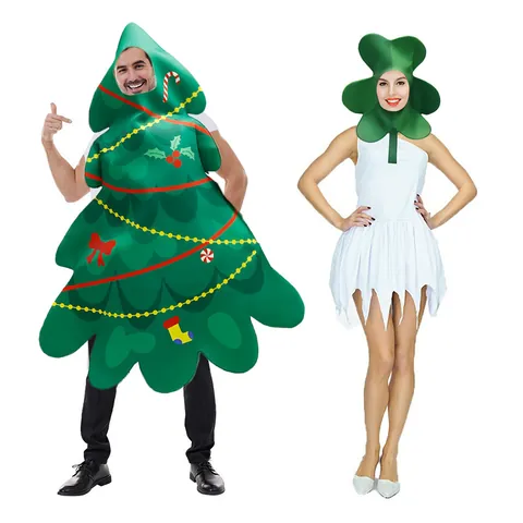 Adult Christmas Tree Costume And St Patrick Day Shamrock Outfit For Women Funny Holiday Party Stage Performance Wear