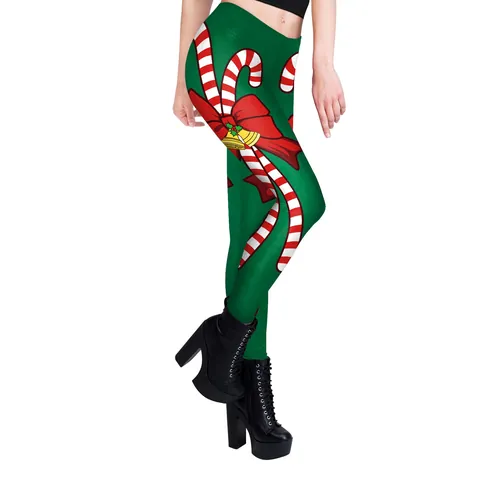Women Christmas Printed Leggings High Waist Stretchy Yoga Pants Candy Cane Santa Snowman Festive Party Holiday Gym Trousers