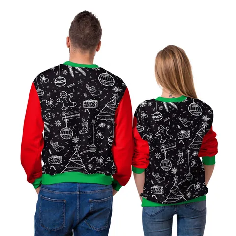 Casual Christmas Skull Print Sweatshirt Long Sleeve Round Neck Polyester Pullover Top For Men Women Holiday Festive Party Wear