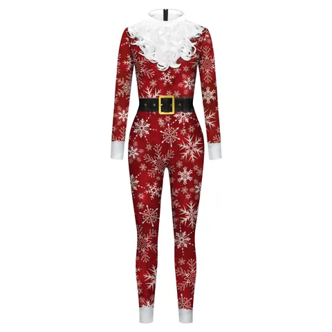 Christmas Snowflake Print Slim Fit Long Sleeve Jumpsuit Bodysuit For Men And Women Festive Party Cosplay Onesie Suit