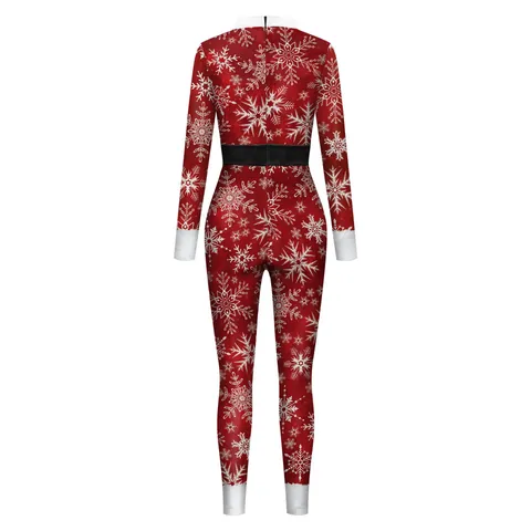 Christmas Snowflake Print Slim Fit Long Sleeve Jumpsuit Bodysuit For Men And Women Festive Party Cosplay Onesie Suit