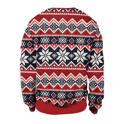 Christmas Husky Dog Print Sweatshirt Long Sleeve Round Neck Loose Pullover Couple Festival Outfit Red White Navy