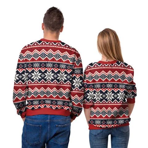 Christmas Husky Dog Print Sweatshirt Long Sleeve Round Neck Loose Pullover Couple Festival Outfit Red White Navy