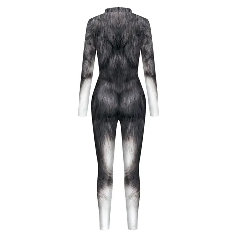 Unisex 3D Digital Animal Muscle Print Long Sleeve Bodycon Jumpsuit Halloween Cosplay Party Slim Fit Unitard Costume