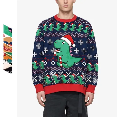 Sweat-shirt de Noël pour Femmes avec Imprimé Dinosaure et Renne Col Rond Manches Longues Fête Décontracté Pullover en Polyester