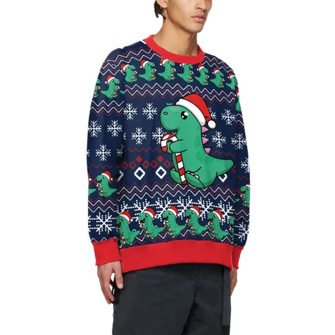 Sweat-shirt de Noël pour Femmes avec Imprimé Dinosaure et Renne Col Rond Manches Longues Fête Décontracté Pullover en Polyester