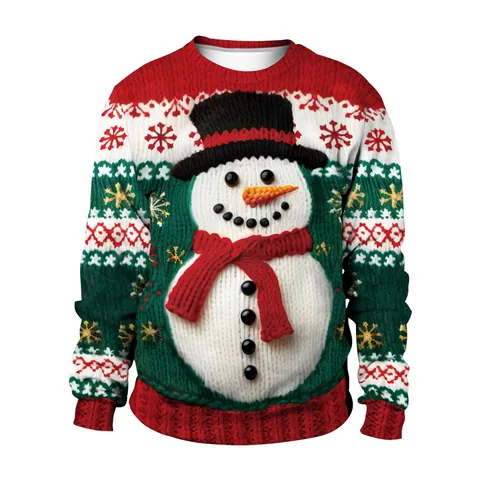 Dames Kerstmis Sweatshirt Sneeuwpop Boom 3D Print Lange Mouw Ronde Hals Pullover Feestelijke Vakantie Party Tops