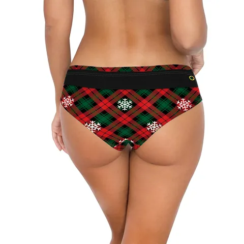 Culottes de Noël pour Femmes Carreaux Rouges Flocon de Neige Impression Numérique Taille Basse Sexy Tartan Motif Chat Chien Lingerie
