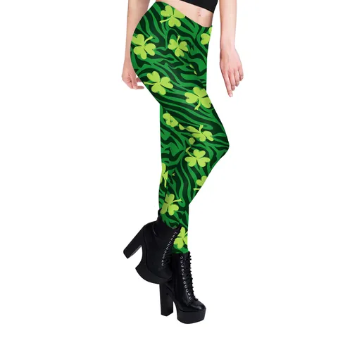Women St. Patrick's Day Shamrock Printed Leggings High Waist Elastic Butt Lift Yoga Pants Holiday Party Green Festive Tights