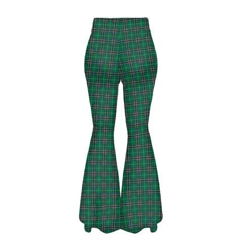 St Patrick's Day Women Flare Pants High Waist Shamrock Plaid Printed Bell Bottoms Irish Festive Leggings Trousers