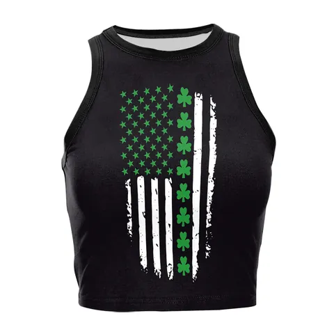 Women's St Patrick's Day Tank Top Lucky Clover Digital Print Slim Fit Crop Top Sleeveless Holiday Party Top Clothing