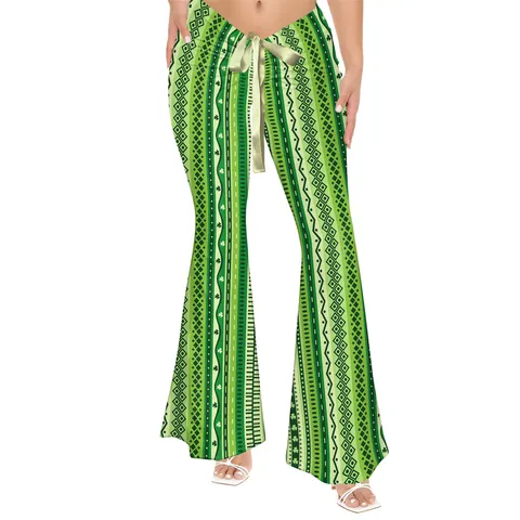 Women St. Patrick's Day Flared Pants Shamrock Rainbow Print High Waist Bell Bottom Trousers With Satin Bow Knot Festive Party Leggings