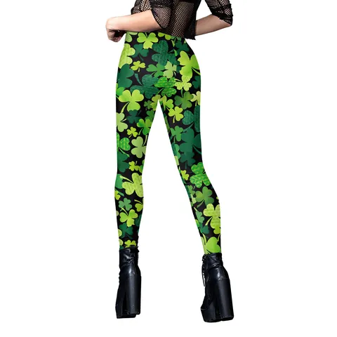 Women's St Patrick's Day Printed Leggings High Waist Green Shamrock Pattern Festive Holiday Party Yoga Pants Skinny Tights