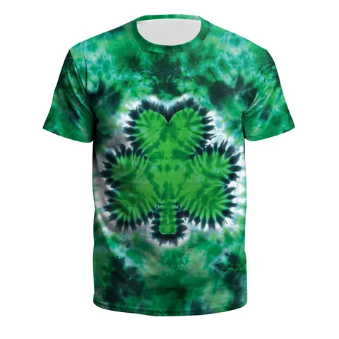 St Patrick's Day Shamrock T-Shirt Men Women Green Tie Dye Short Sleeve Round Neck Top For Irish Festival Holiday Party Casual Tee