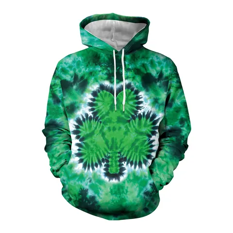 St Patrick Day Women Green Tie Dye Hoodie Shamrock Clover Digital Print Long Sleeve Plus Size Hooded Sweatshirt With Pocket