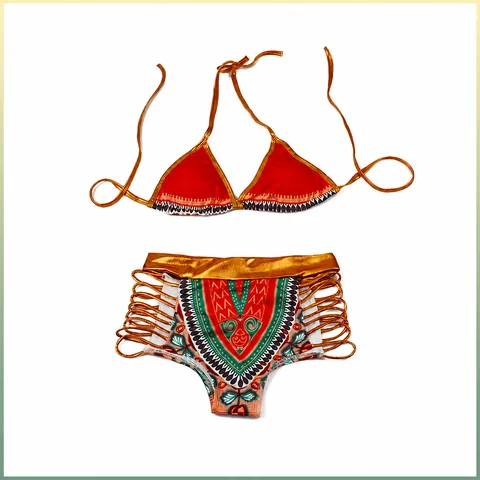 Costume da Bagno Bikini Due Pezzi da Donna Stampa Etnica Dashiki Scollo all'Americana Vita Alta Stringato Tribale