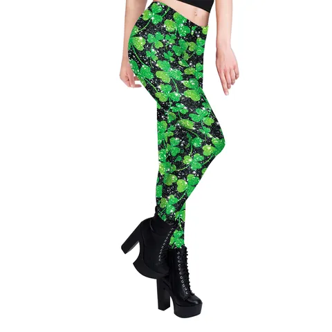 Women's St. Patrick's Day Shamrock Printed Leggings High Waist Stretchy Yoga Pants Holiday Party Trousers