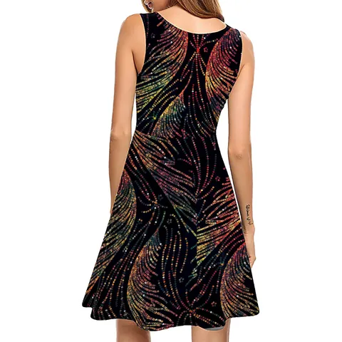Women Summer Sleeveless A-Line Dress Digital Print Polyester Spandex Round Neck Casual Party Midi Sundress