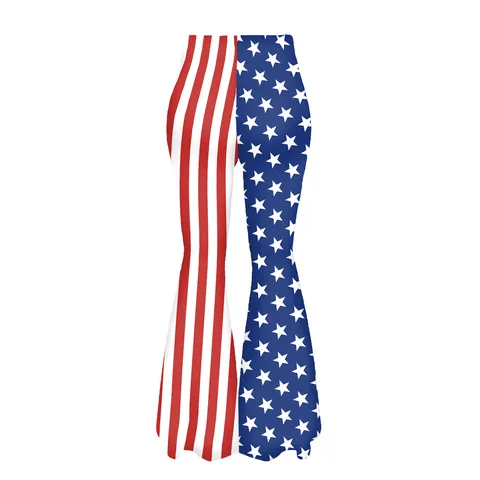 Women's High Waisted American Flag Flared Pants Stars Stripes Bell Bottom Trousers Independence Day Party Leggings