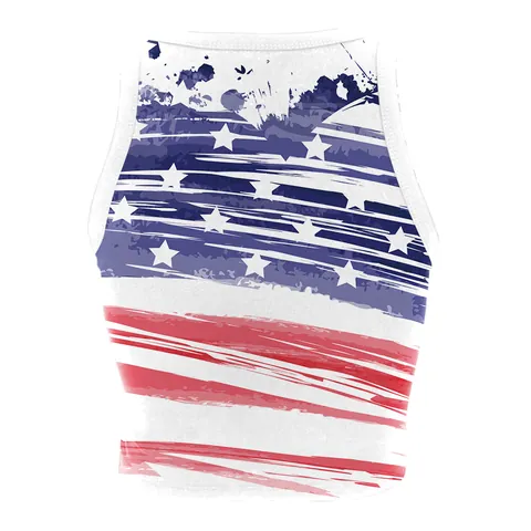 Damen Unabhängigkeitstag USA Flagge Druck Ärmellos Crop Top Slim Fit Polyester Elasthan Amerikanisch Patriotisch Grafik Tank Top